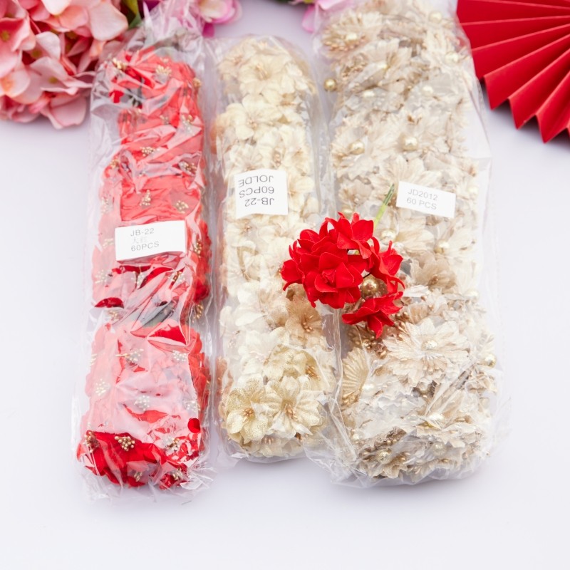 Christmas Emulation Flowers Red Gold Silver Color Fake Flowers Handmade Diy Accessories Floral Ring Material Emulation Floral Supplies