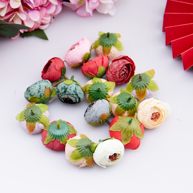 Screen printing snow flower bud cloth camellia head flower wrist flower head flower candy box handmade European and American simulation flower fake flower corsage