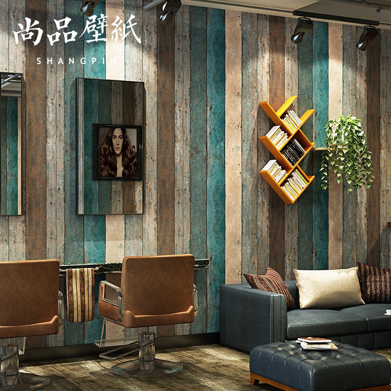 American ancient do old personality wood-paneled wallpaper study bar dining room clothing shop striped industrial wind wallpaper