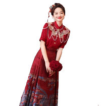 Red horse face dress wedding dress toast dress bride 2024 new Chinese style engagement dress dress wedding summer high-end sense