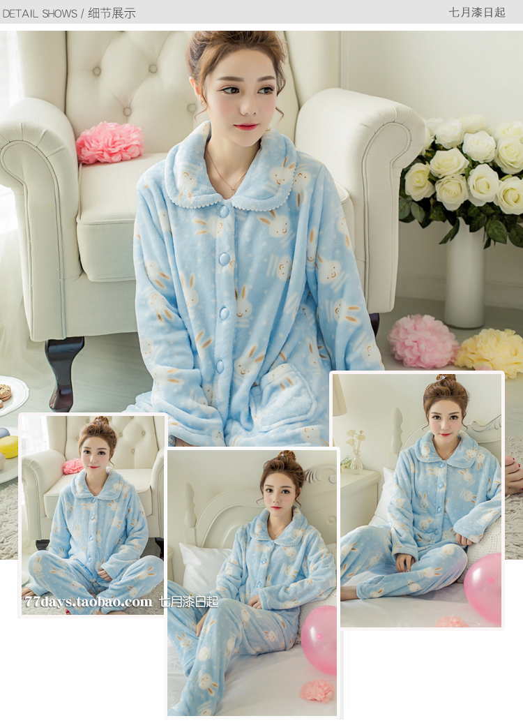 Coral nhung đồ ngủ nữ dễ thương mùa đông dịch vụ nhà hoạt hình đồ ngủ mùa thu flannel dài tay áo dày kích thước lớn phù hợp với thời trang mặc nhà