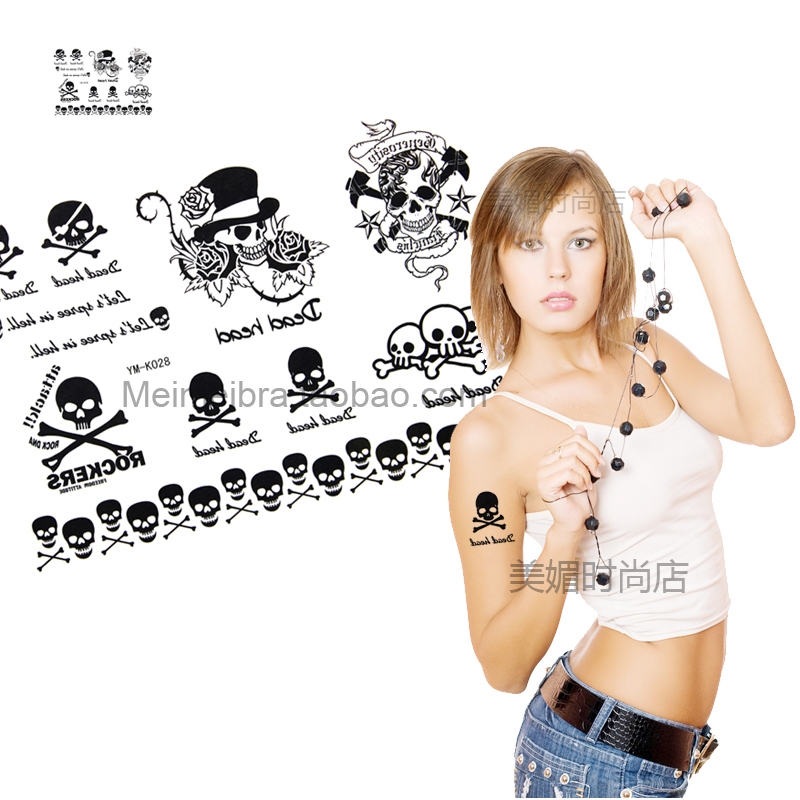 Waterproof tattoo sticker paper, black totem, skull, ghost, personality stickers, can be attached to hands, feet, shoulders, etc.