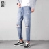 Xuân nam hè nam quần jeans lỗ chân quần quần Phiên bản Hàn Quốc xu hướng quần lửng 9 điểm - Quần jean quần jean đen nam Quần jean