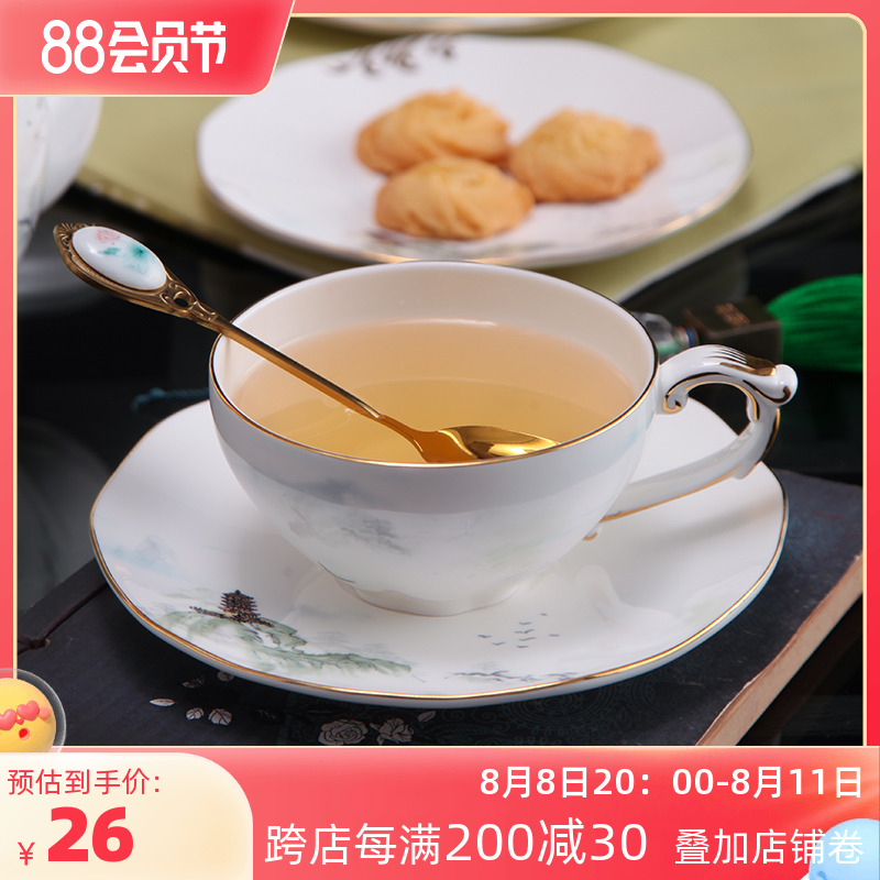 New Chinese Light Luxury Ceramic Glass Coffee Cup Set Creative Household Flower Tea Cup Spoon Ceramic Gift Box