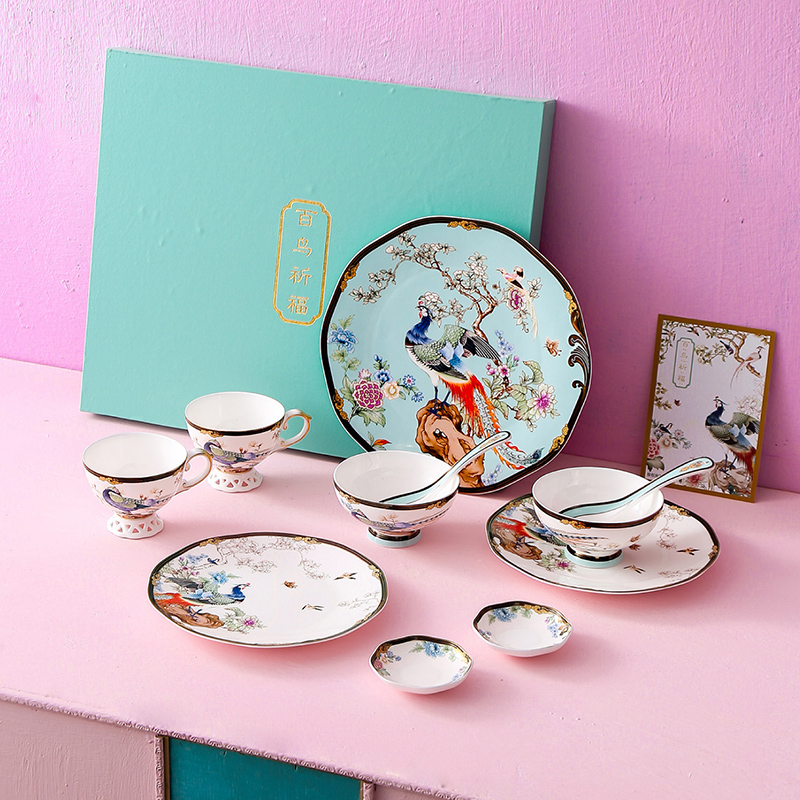 Tableware kit wedding gift porcelain set bowl plates light key-2 luxury home ipads China cups dishes housewarming gift set
