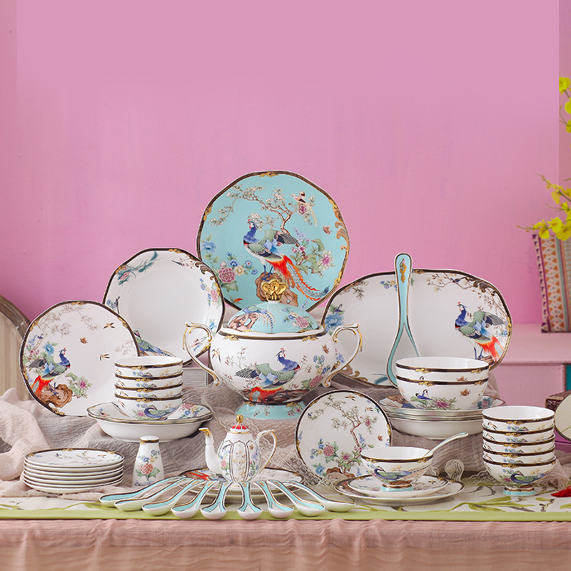 Light extravaganza Tidal Bones Porcelain Palace Porcelain Cutlery Sets Porcelain Home High Face Value Chinese Light Lavish Dishes Disc Joco transfer gifts