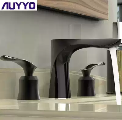 German AUYYO all copper three-hole two-piece hot and cold basin faucet basin black faucet