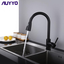 German AUYYO full copper black matte vegetable basin hot and cold water faucet cramp kitchen tap sink tap