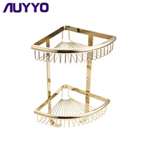 AUYYO triangular basket gold stainless steel European style mesh basket imitation ancient double toilet corner rack bath shelve