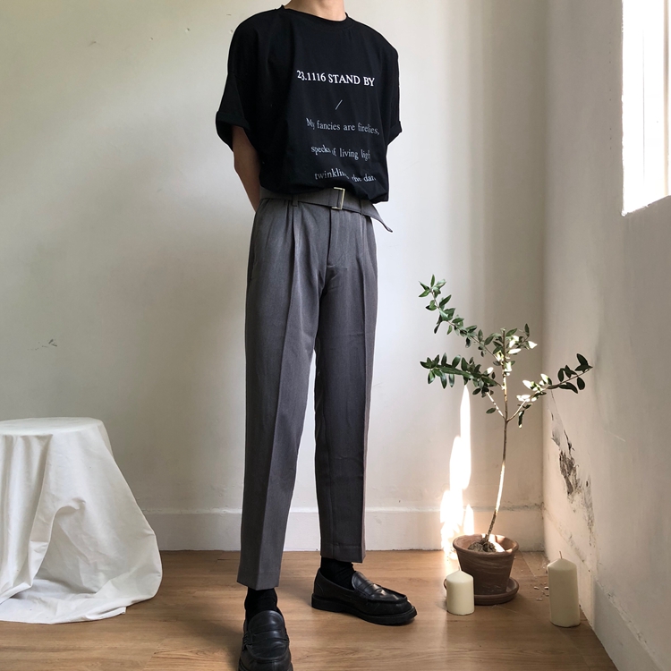 ĐƯỜNG DÀI / Hàn Quốc ulzzang đơn giản retro thun co giãn thẳng quần rộng giản dị 9 điểm quần nam quần giữ nhiệt nam