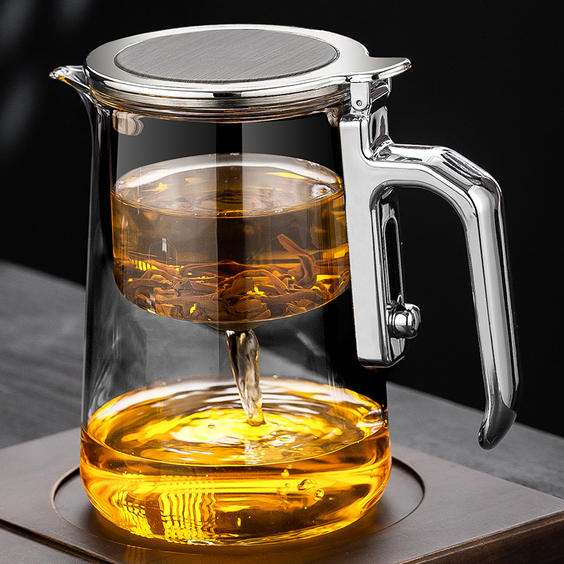 Tea Square's New Flip-Top, Rodless, Magnetic, Elegant Cup Teapot with Tea-Water Separation, High-End Glass Tea Set