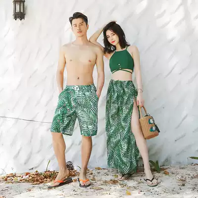 Couple swimsuit women's skirt bikini three-piece small chest gathered steel support beach lovers hot spring swimsuit