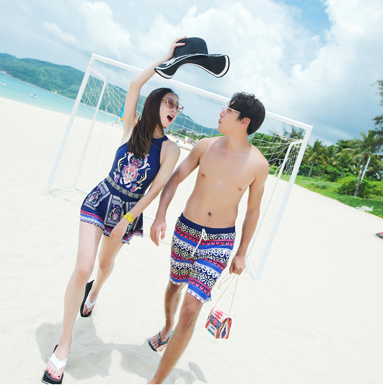 Đồ bơi cặp đôi mới 2017 Đồ bơi liền thân váy bảo thủ tụ tập bên bờ biển ngày lễ đi biển quần mùa xuân nóng bỏng set - Vài đồ bơi đồ đôi đi biển 2020