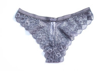 Ren 4 07 European and American silver lace sexy underpants woman with large code low waist and no trace triangular pants pure cotton crotch