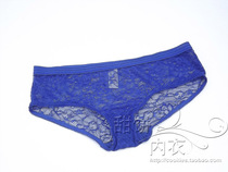 Ren 4 04 European and American blue lace transparent sexy ladies underwear comfortable and breathable triangular pants pure cotton stall