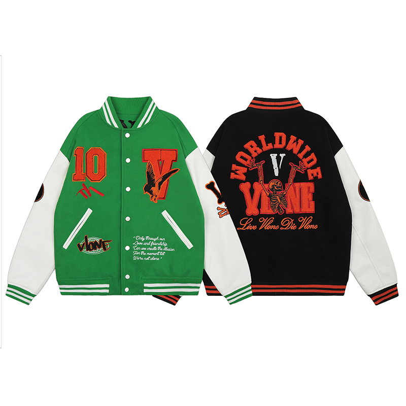 Vlone Fog American-Style Trendy Brand Embroidered Baseball Jacket for Men, High Street Autumn and Winter Coat for Men and Women, Big V