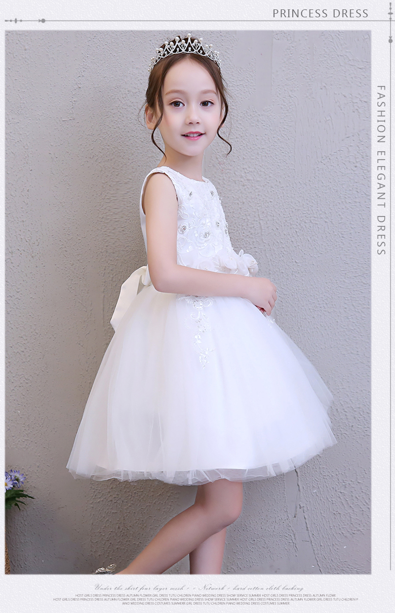 Cô gái đàn piano trang phục hoa cô gái ăn mặc công chúa váy trẻ em màu trắng nhỏ máy chủ đám cưới fluffy váy mùa hè váy xinh cho bé