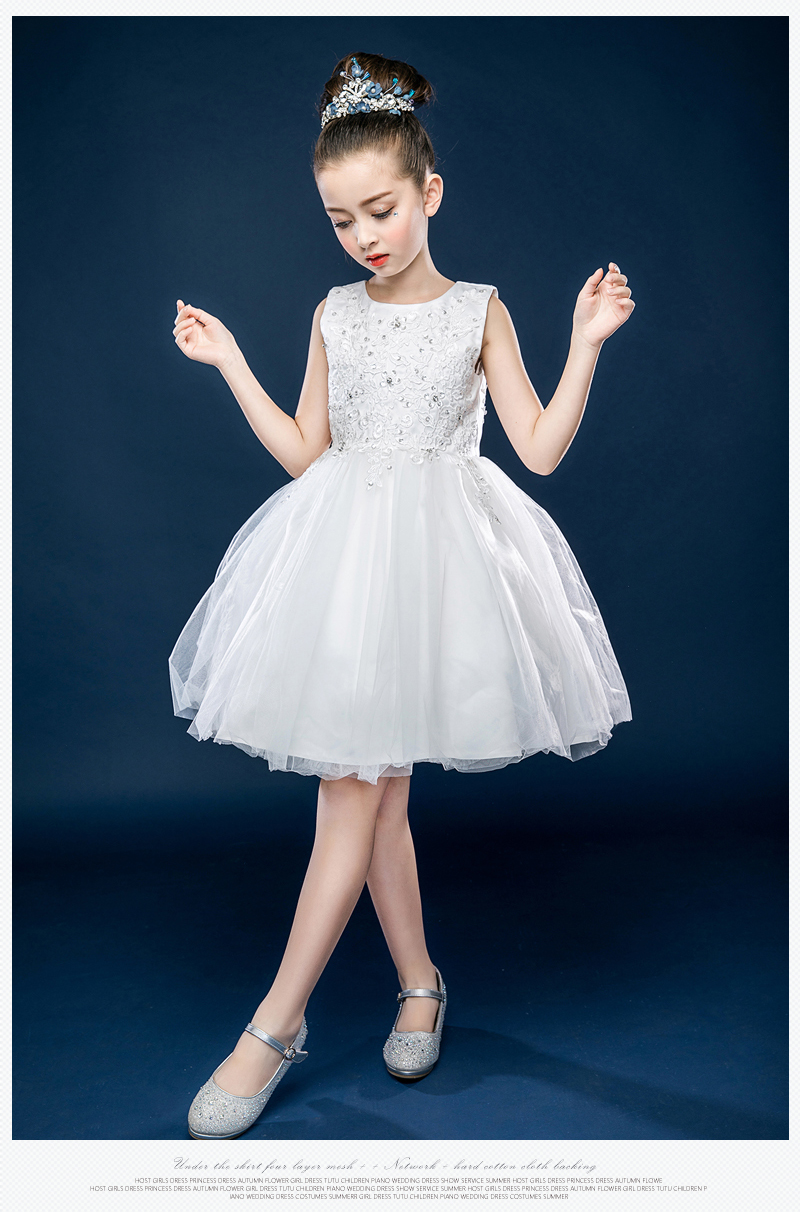 Cô gái váy cưới màu trắng công chúa váy đàn piano trang phục trẻ em sinh nhật nhỏ chủ fluffy váy mùa hè thời trang bé trai