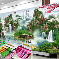 Thread embroidery cross stitch 2021 new living room landscape painting handmade running water to make money full embroidery printed cotton thread silk thread