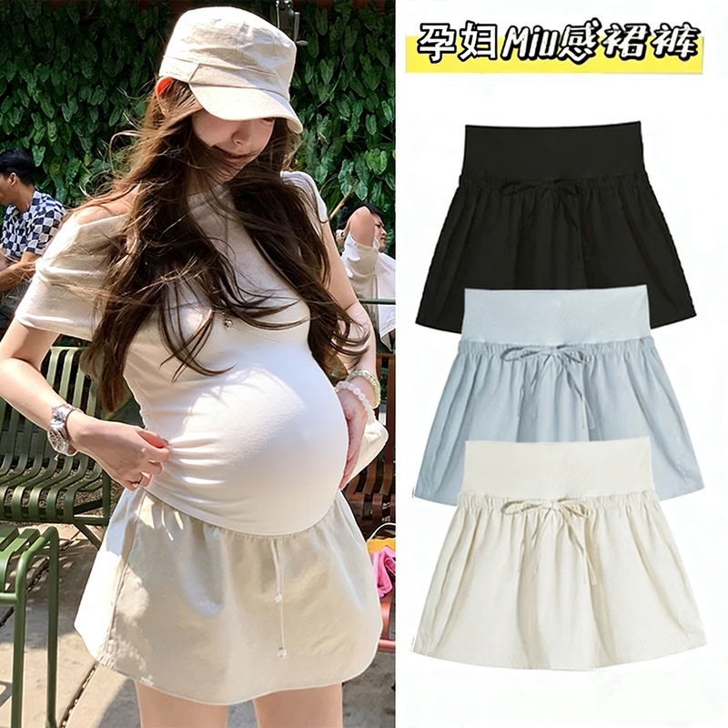 Maternity Skirt, New Summer Style, Fashionable Miu-Style Drawstring Short Skirt, Drapey Casual Workwear Umbrella Skirt for Pregnancy and Summer
