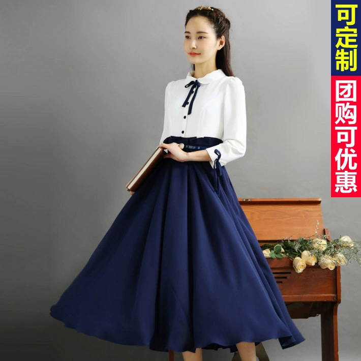 Cộng hòa Trung Hoa phong cách phụ nữ ăn mặc retro phong cách đại học nghệ thuật váy dài sinh viên tốt nghiệp lớp đồng phục hợp xướng trang phục biểu diễn - Váy dài