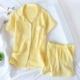 Phụ nữ cotton ngắn tay dịch vụ tại nhà kích thước lớn bộ đồ hai mảnh giặt kết cấu crepe gạc màu rắn đồ ngủ dễ thương tươi - Bộ Pajama