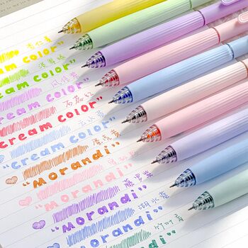 Kaba Bear Colorful Gel Pens, Retractable Morandi Color Series Pens, High-Value Set for Students, Suitable for Journaling, Highlighting, and Note-Taking, Colorful Pens for Girls