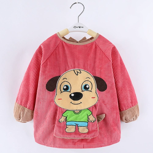 Демисезонный бархатный детский водонепроницаемый фартук для раннего возраста, лонгслив для еды, сзади на завязках, с карманом