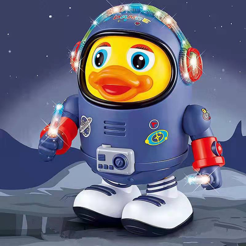 Space duck vibrato with the same hip-hop robot electric little yellow duck drumming tiger light music children's toys
