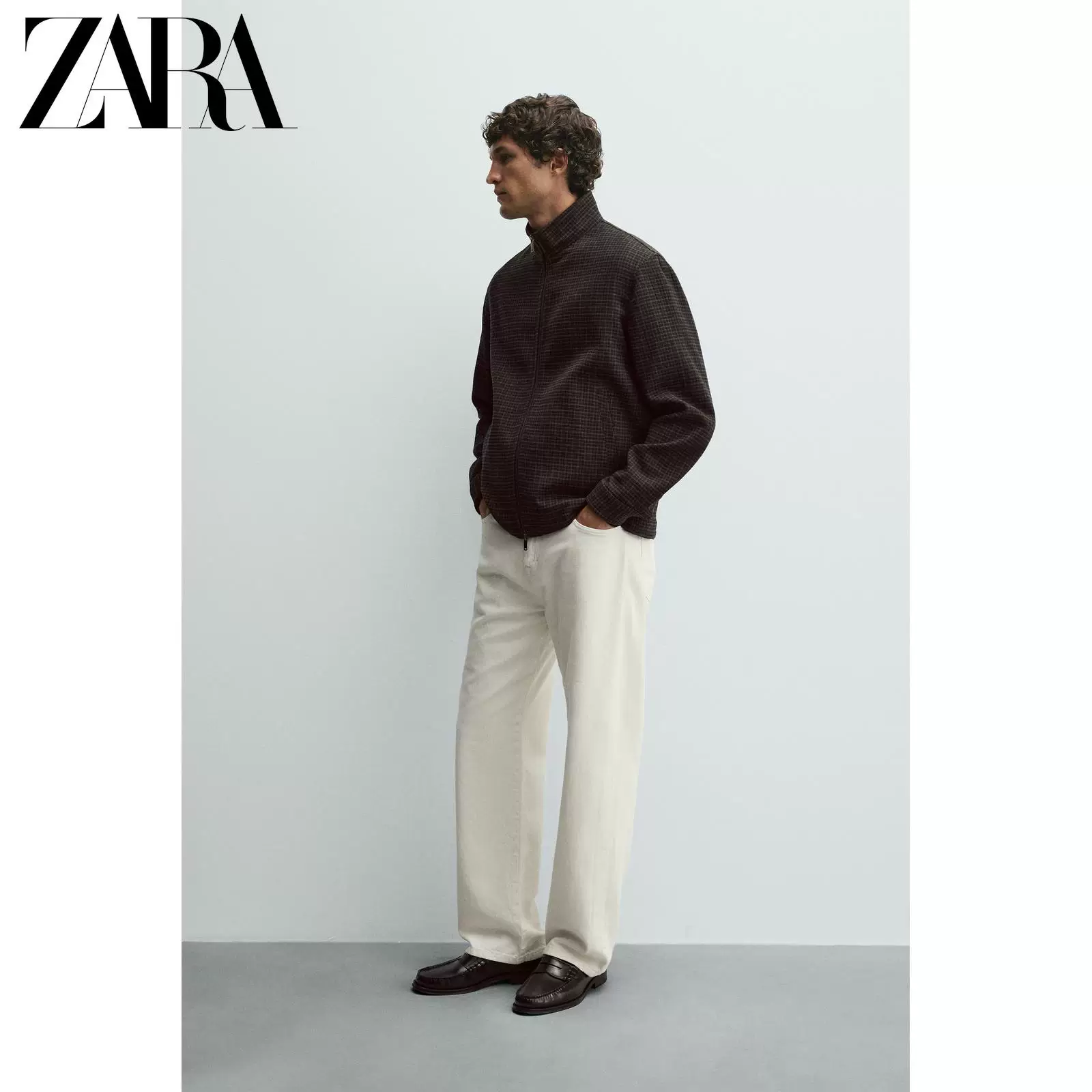 ZARA сезон скидок мужская свободная куртка текстура в клетку с молнией 6754897 099