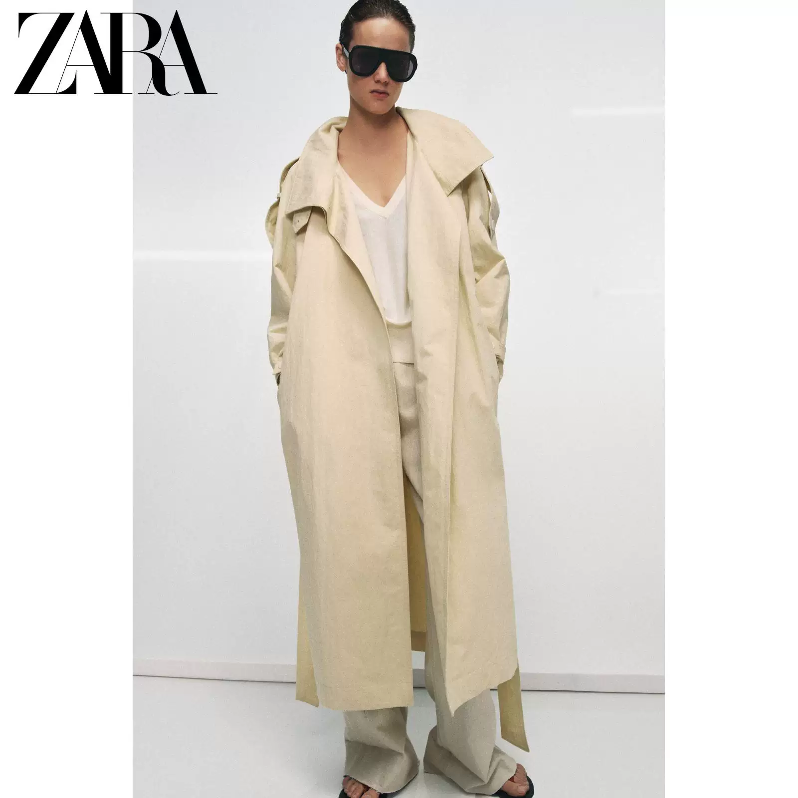 ZARA 2026 Spring and Summer New Products Women's ZW Series Long Sleeve High Collar Tie Strap Windbreaker 0518051 725