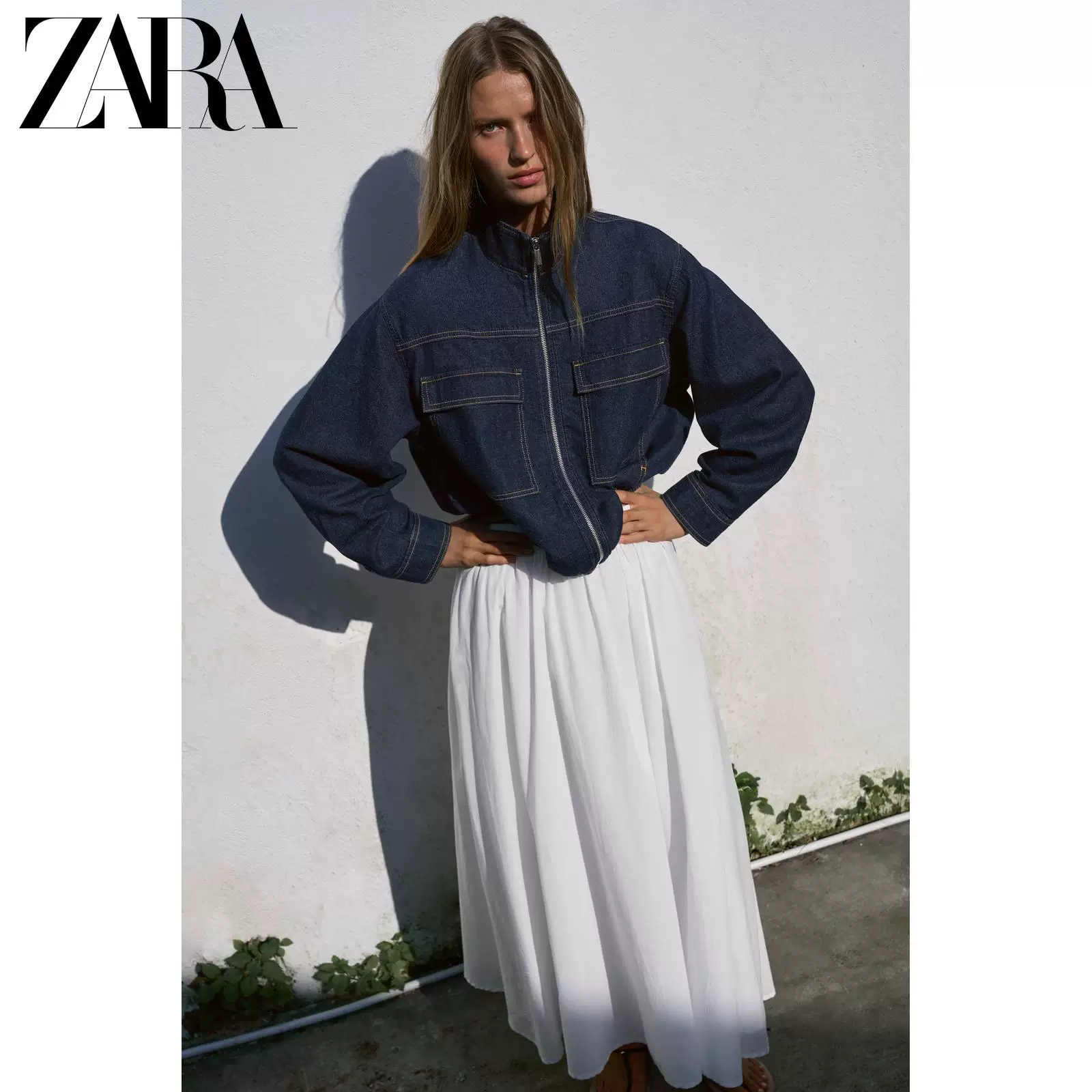 ЖЕНСКАЯ куртка-бомбер из денима с воротником-стойкой ZARA 26 весна-лето новые поступления Z1975 4083033 407