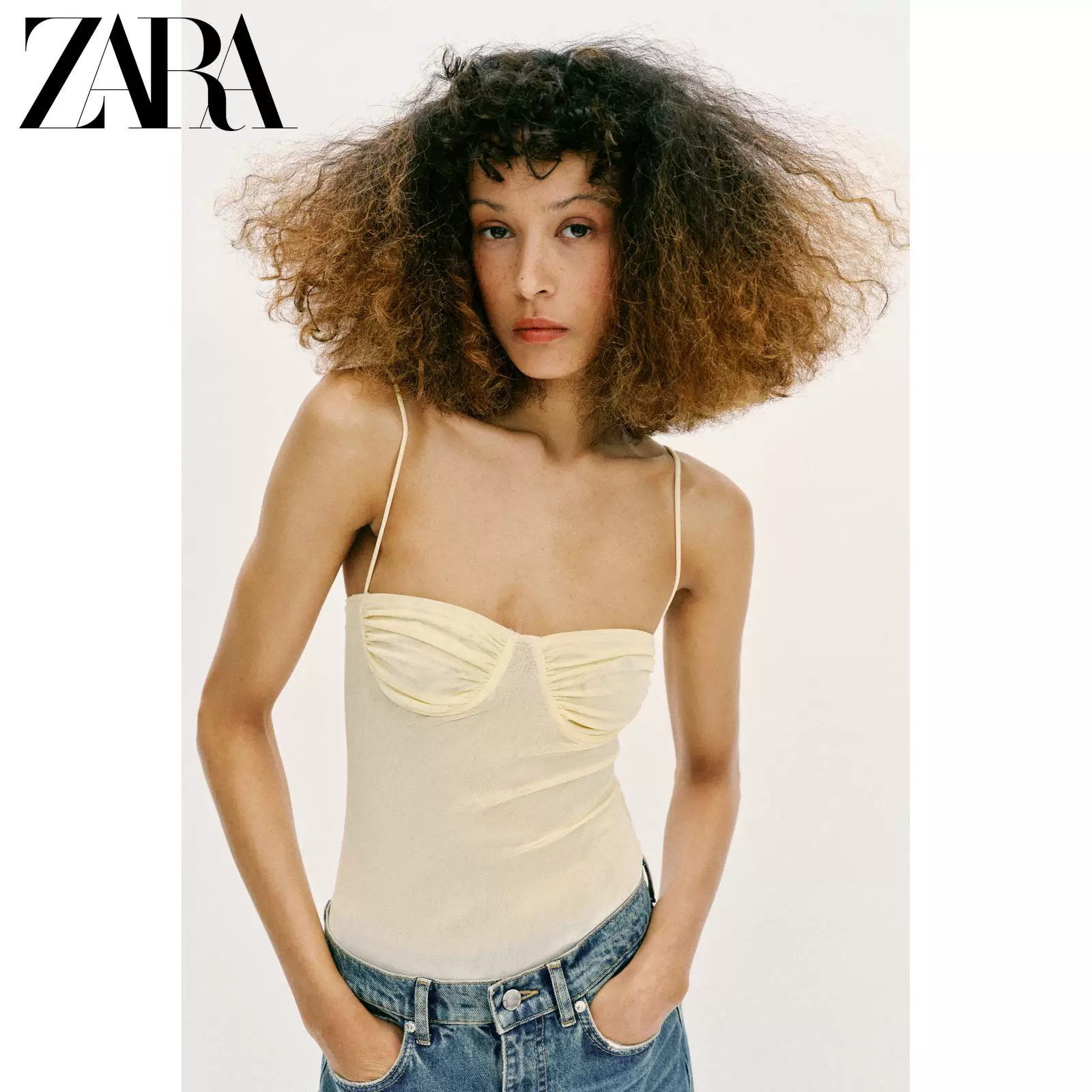 Специальное предложение ZARA Женский топ с вырезом сердца, Плиссированная сетчатая боди Camisole 5039392 300