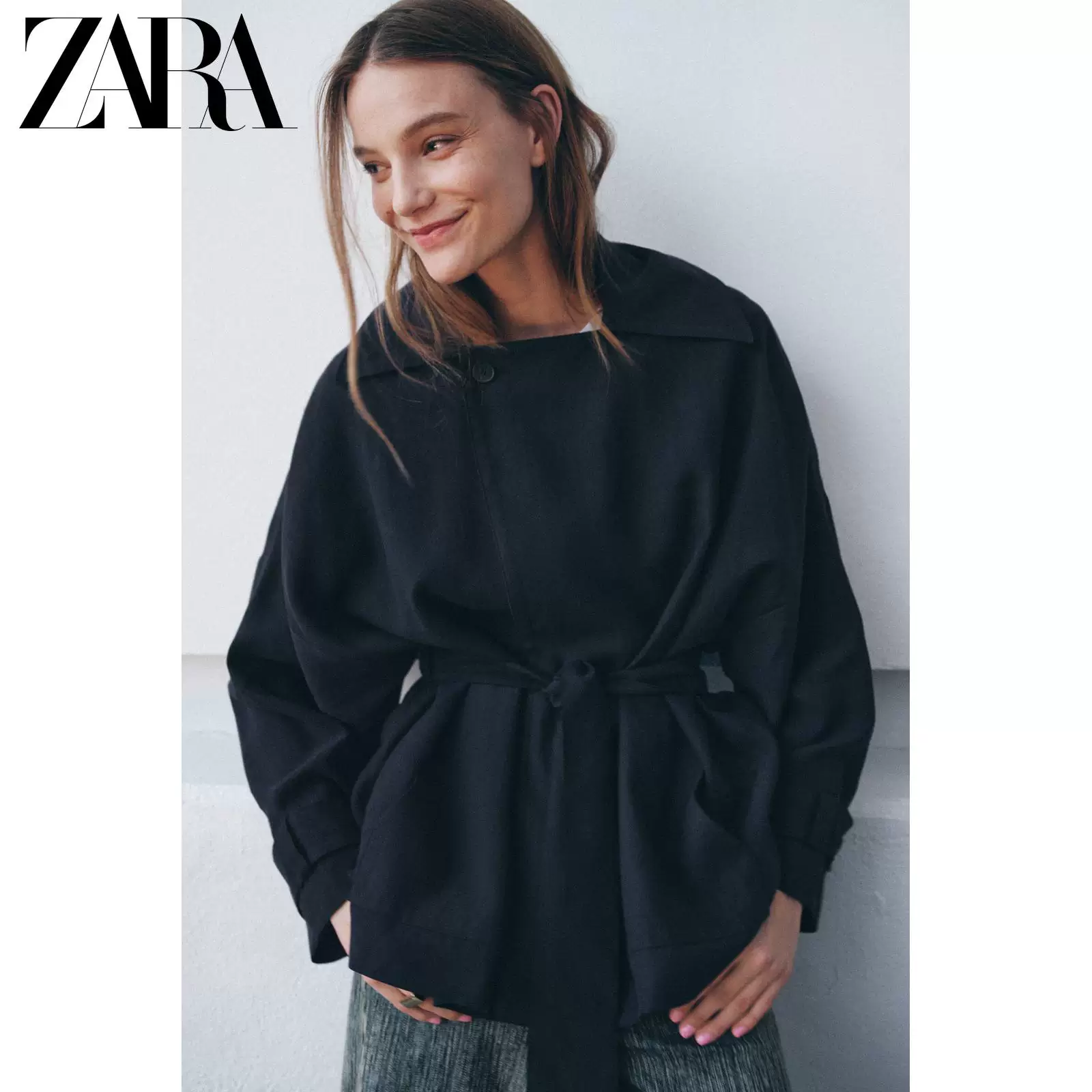ЖЕНСКАЯ куртка-ветровка длинный рукав с лацканом и Draped(ZARA) 6136045 401