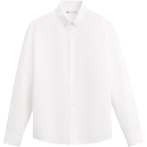 ZARA24 new autumn products mens white loose cotton and linen blended casual long-sleeved shirt 7545437 250