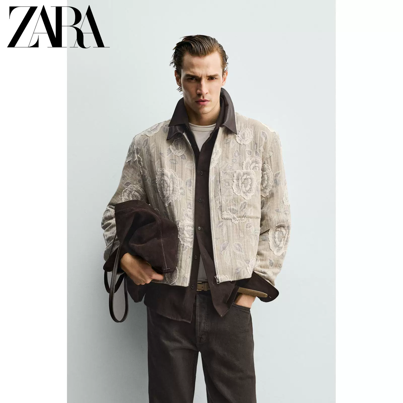 ZARA 2026 весна-лето новые поступления мужская неравномерная цветочная жаккардовая короткая куртка 0624400 731