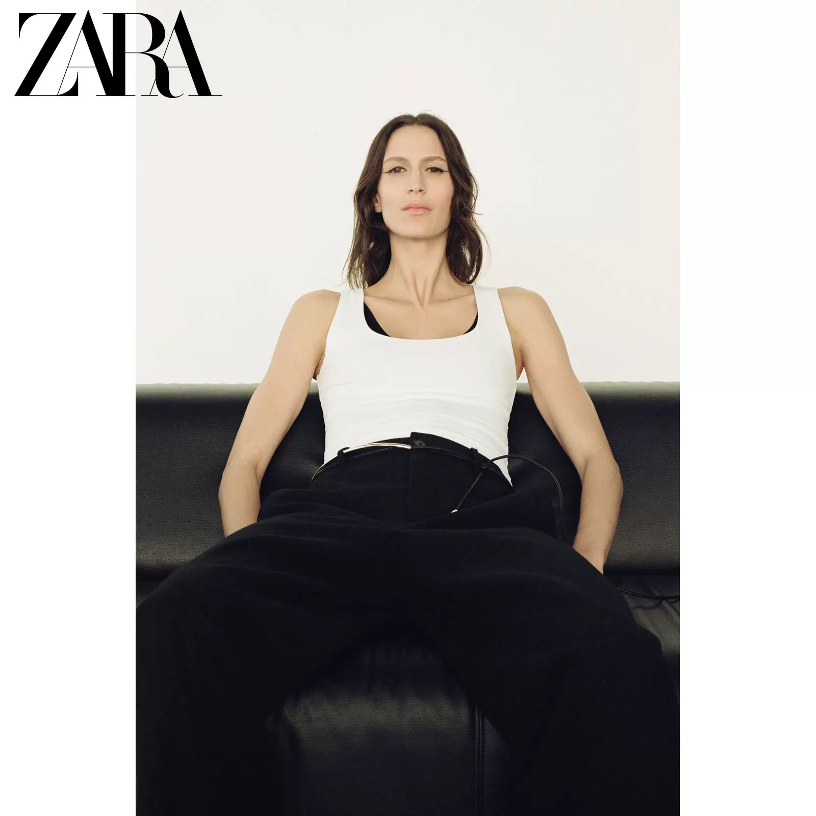 ZARA 2025 весна Новая коллекция женская широкие плечевые лямки нейлон удобная простая футболка 3905631 250