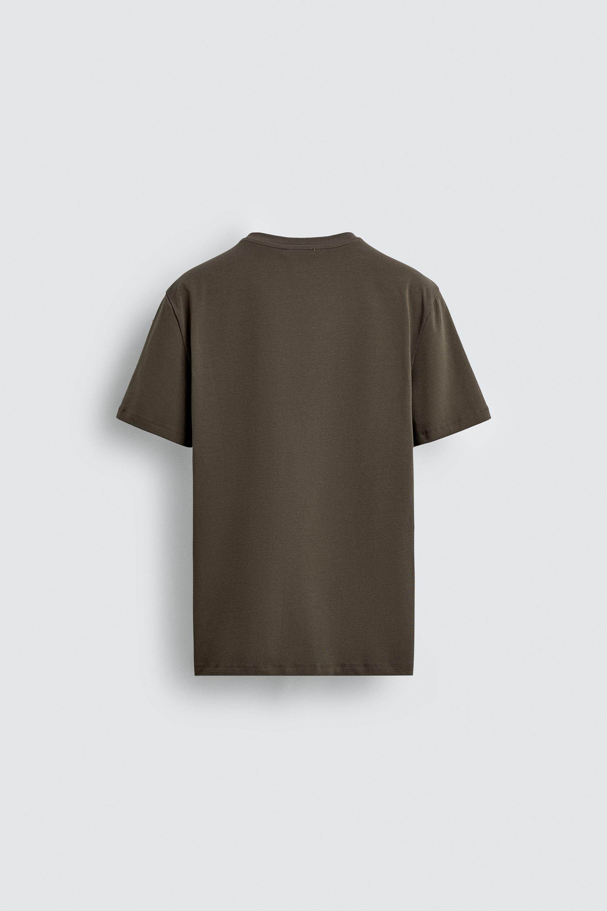 ZARA 2025 осенью новый мужской основные эластичность тонкий круглый вырез с коротким рукавом Футболка 5584401 742, ZARA 
