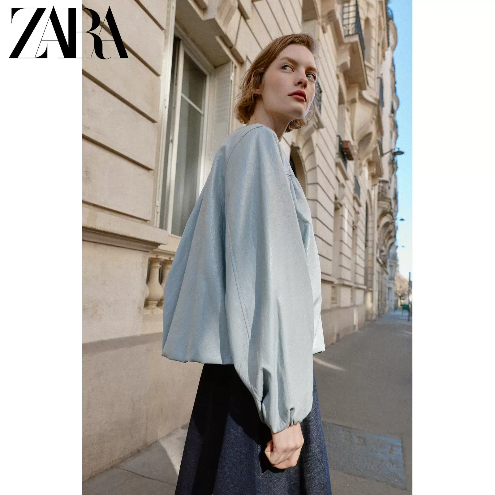 ZARA 2026 весна-лето новые товары Женские длинный рукав круглый вырез имитационная кожа баллон-жакет 3046053 403