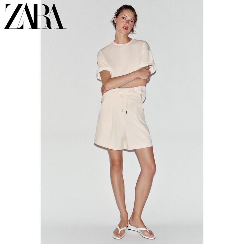 Zara2026 Early Autumn New Products Women's High-Waisted Lace-Up Heavy Cotton Pleated Casual Shorts 4174646 712 Zara2026 Early Autumn New Products Women's High-Waisted Lace-Up Heavy Cotton Pleated Casual Shorts 4174646 712