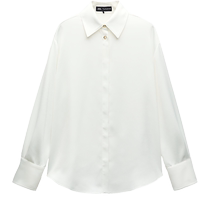 ZARA24 spring new pint woman dress pure white flap long sleeve shirt 2029791250