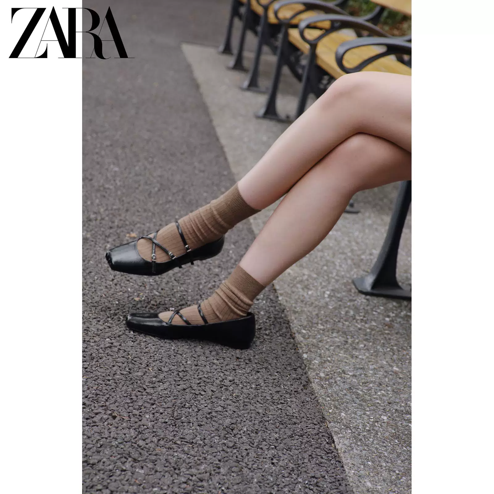 Обувь для женщин ZARA 2026 весна-лето, Mary Jane с трещиноватым эффектом, балетные туфли round toe 2813610 800