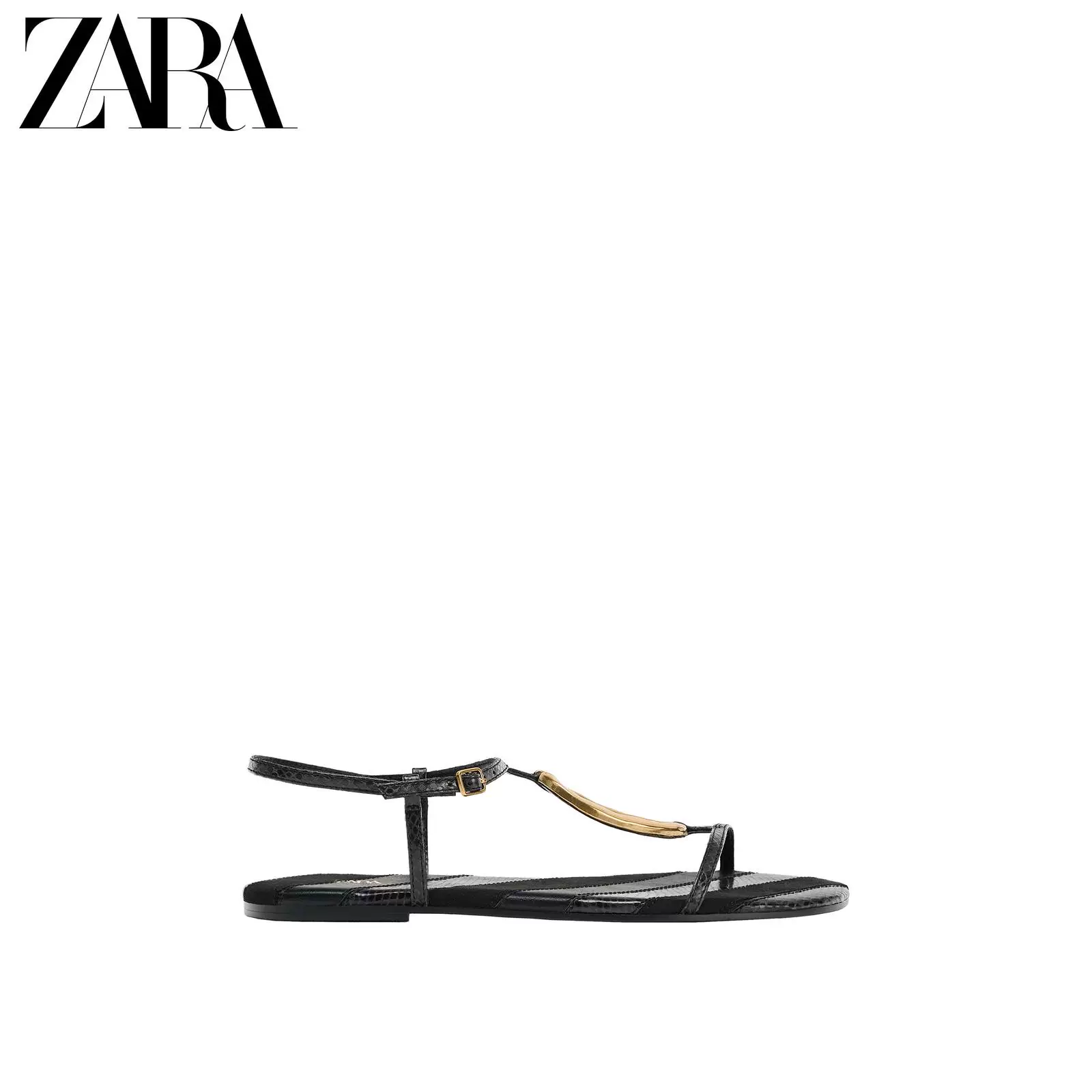 ZARA 2026 Spring and Summer New Arrivals Women's Shoes Metal Trim Details Round Toe Flat Sandals 2620710 800