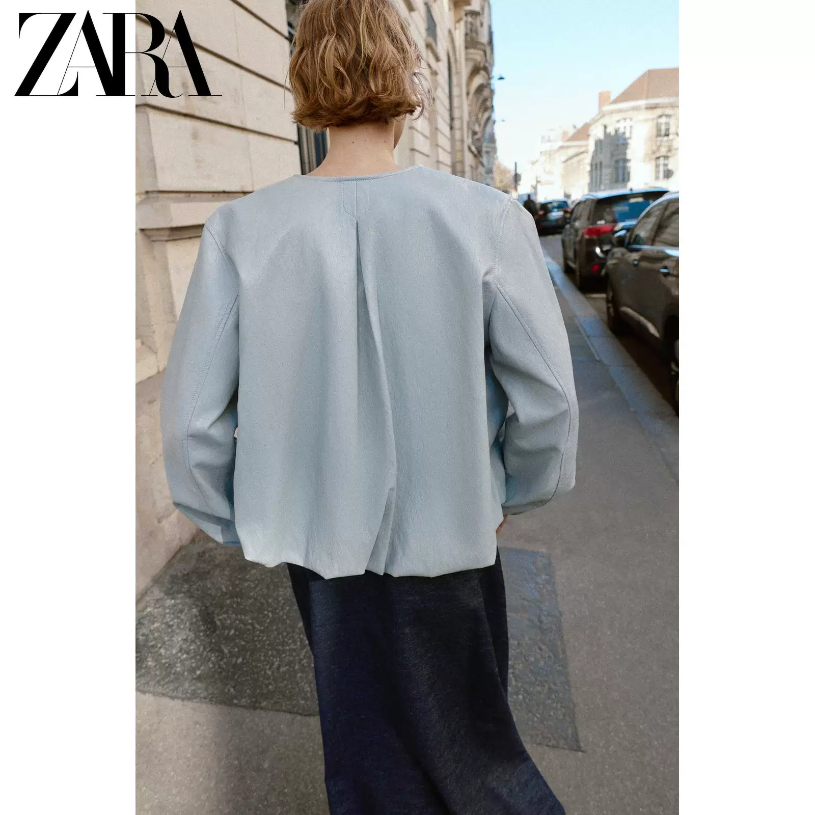 ZARA 2026 весна-лето новые товары Женские длинный рукав круглый вырез имитационная кожа баллон-жакет 3046053 403