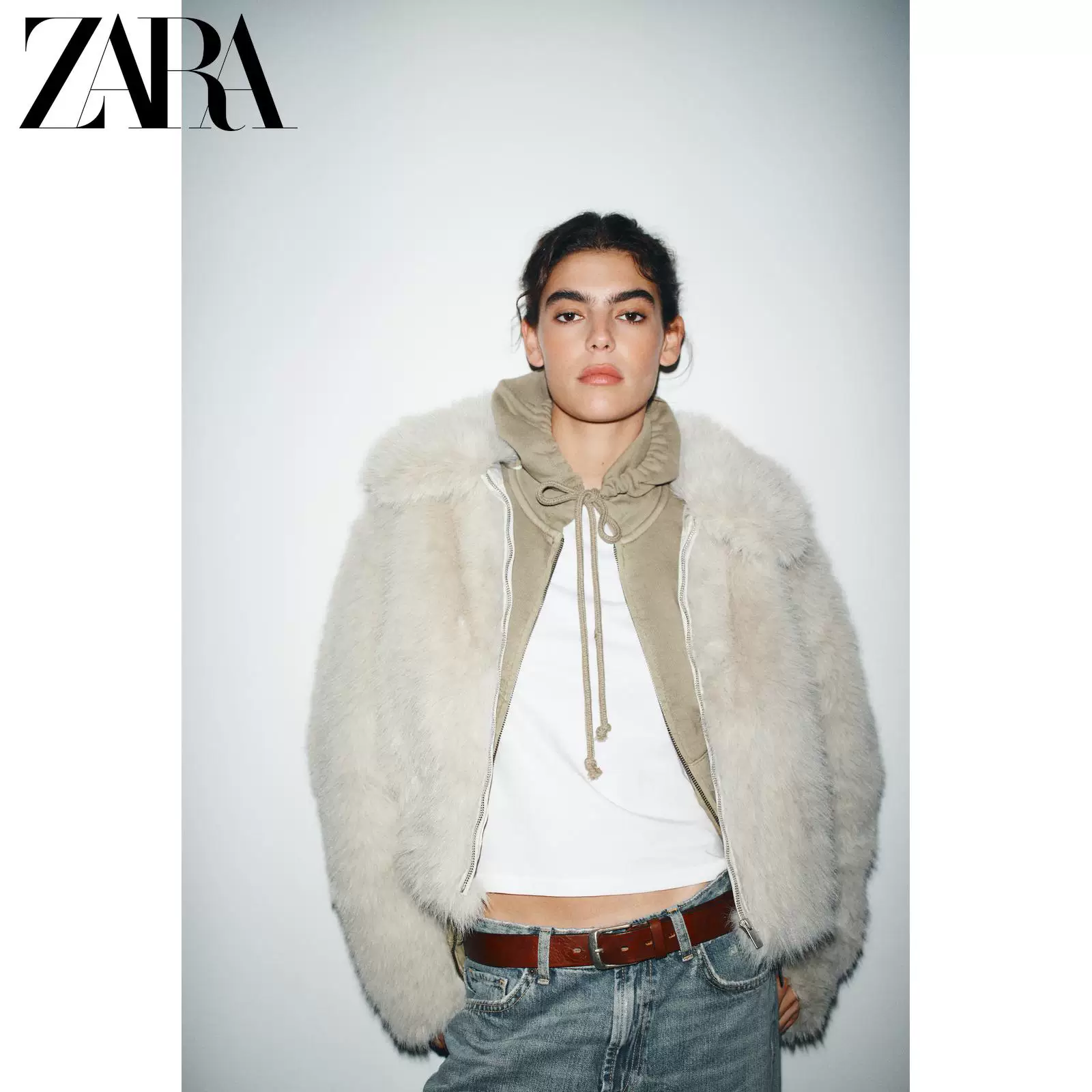 ZARA 2025 осень новые товары Женщины TRF Искусственный мех эффект молнии короткая куртка 4391833 802