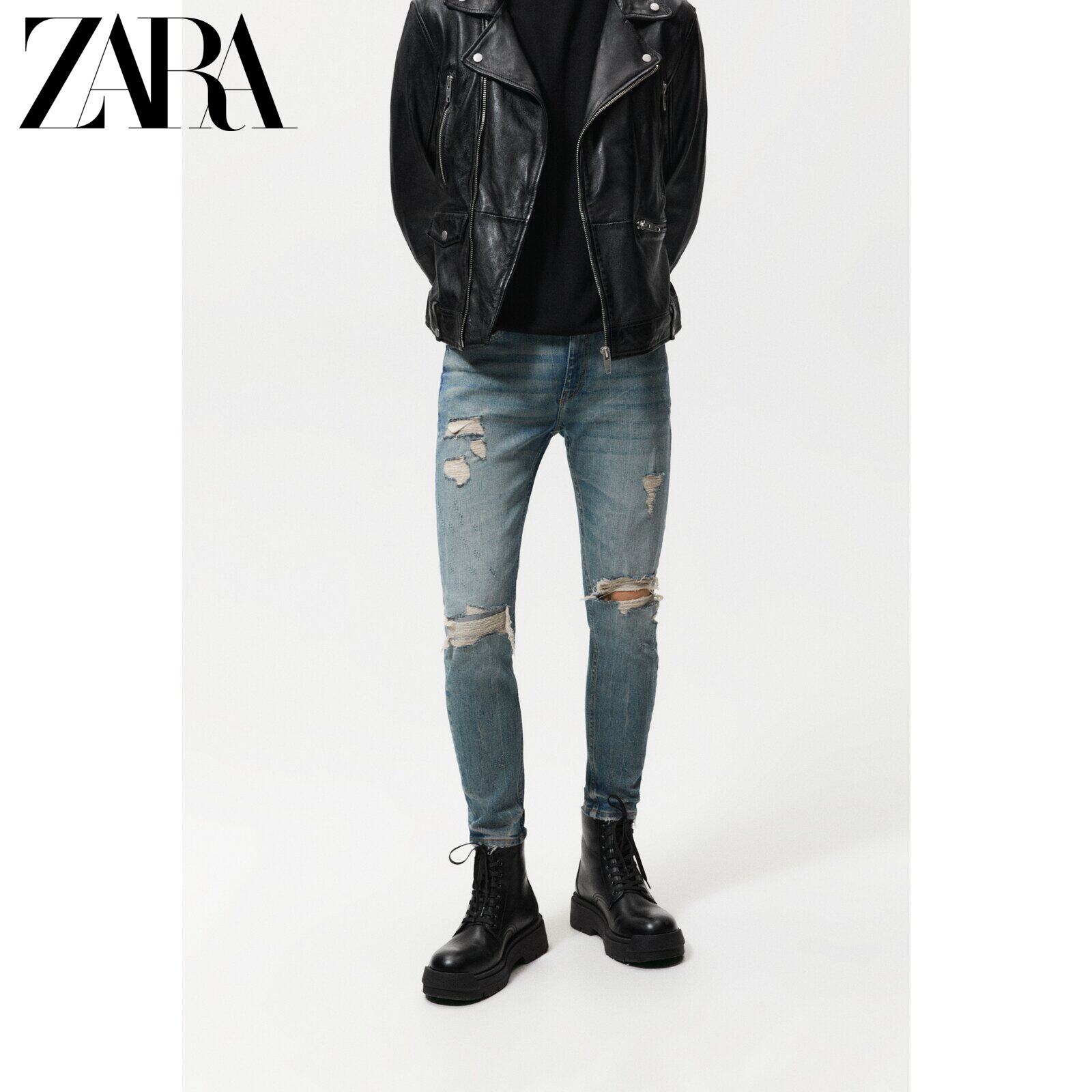 ZARA spring men's clothing tight with small feet breaking holes in jeans 3175410427