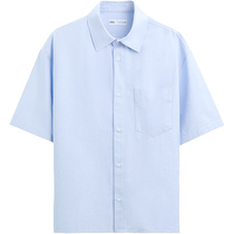 ZARA24 new summer product mens solid color loose Oxford texture casual short-sleeved shirt 7446488 403
