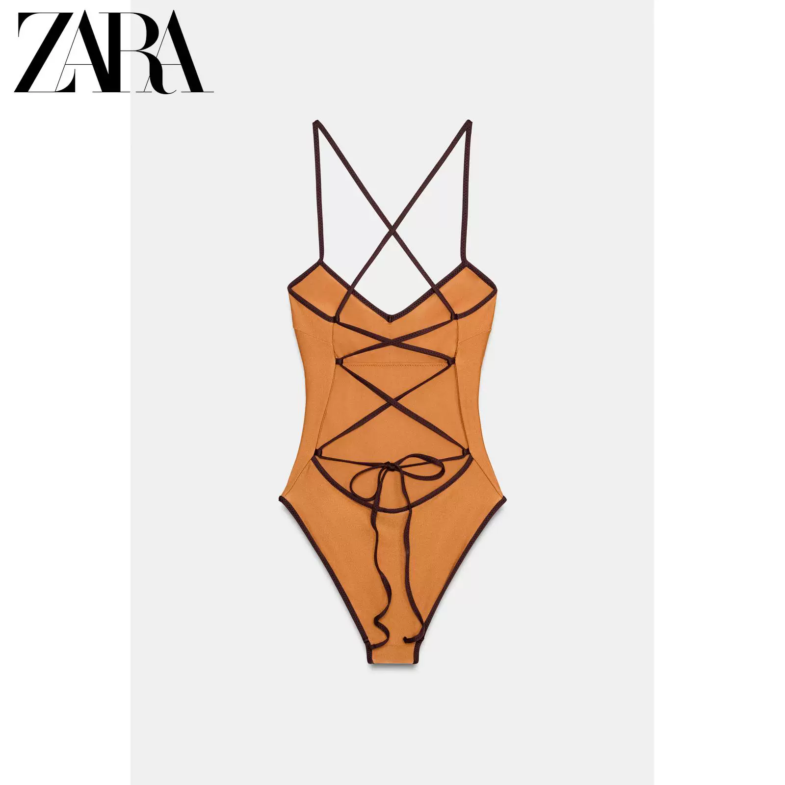 Купить ZARA 2026 весна-лето новая коллекция женский купальник с V-образным вырезом контрастной расцветки украшение шелковистая атласная текстура 2856012 614
