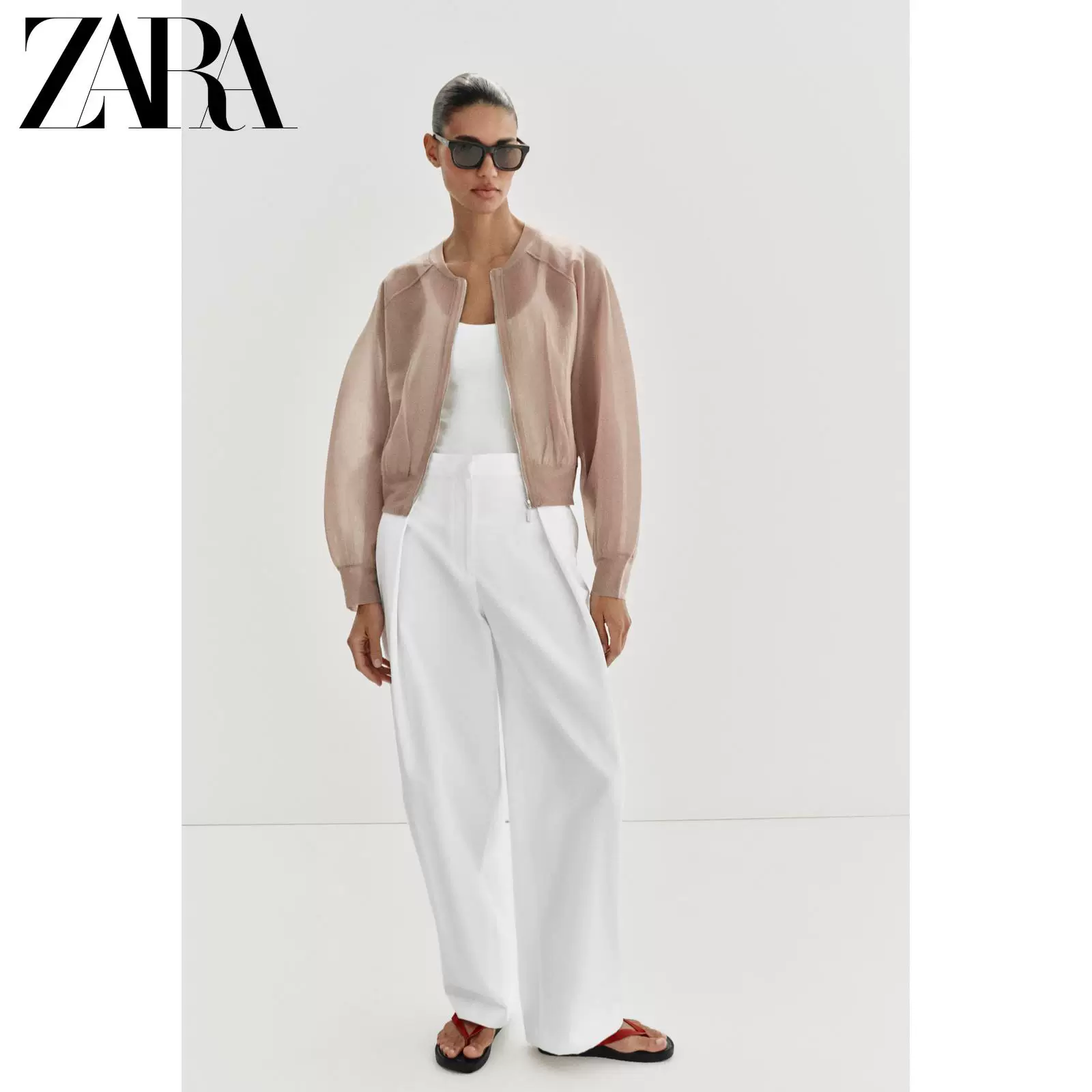 ZARA 2026 весна-лето новые поступления женская вязаная куртка-бомбер длинным рукавом круглой горловиной, № 9598043 713