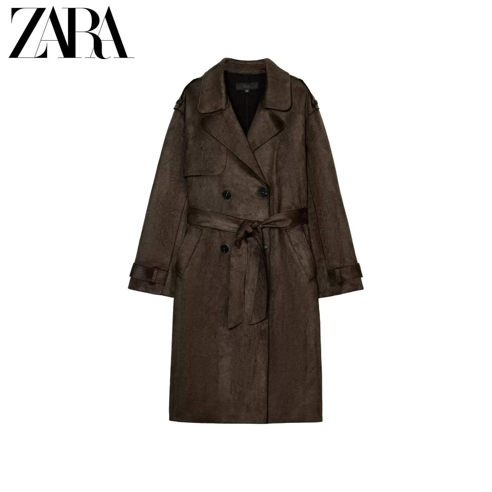 ЖЕНСКАЯ ОДЕЖДА ZARA 2026 Весна-Лето Новинки Удлинённый ветровик из замши с поясом темпераментный 4968021 506